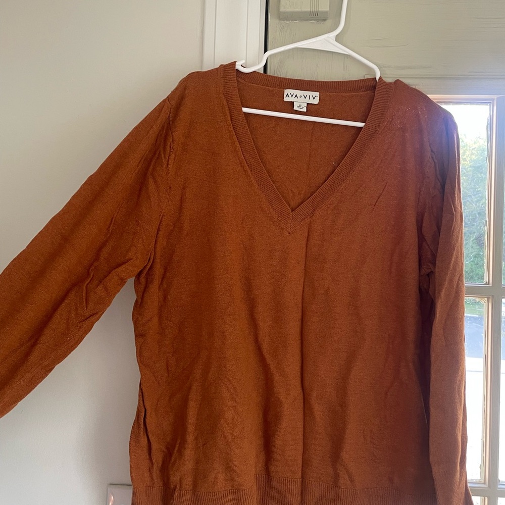 Ava & Viv Women's V-Neck Sweater in Warm Rust